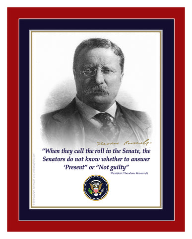 8"x 10" Theodore Roosevelt "Present or Not guilty" Matted Print